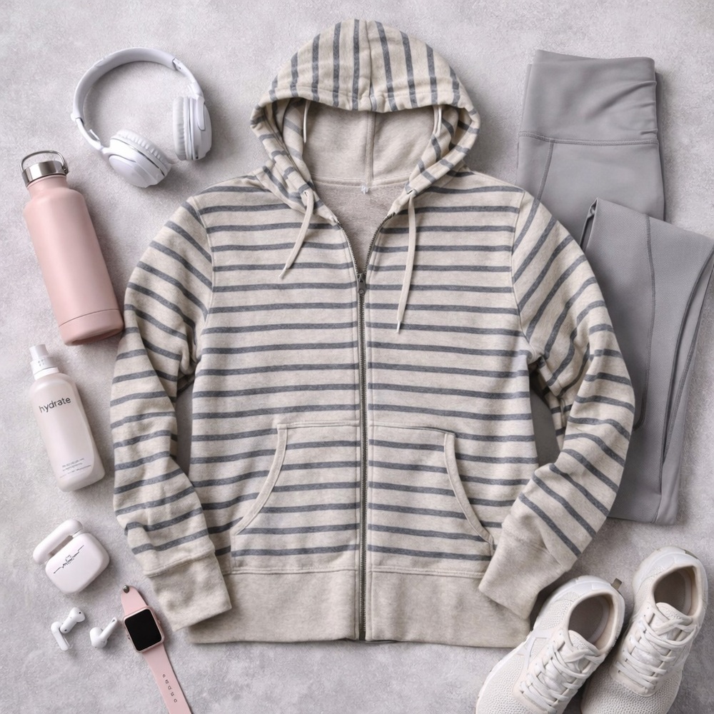 Independent Trading Co Striped Zip-Up Hoodie | Oatmeal Gray